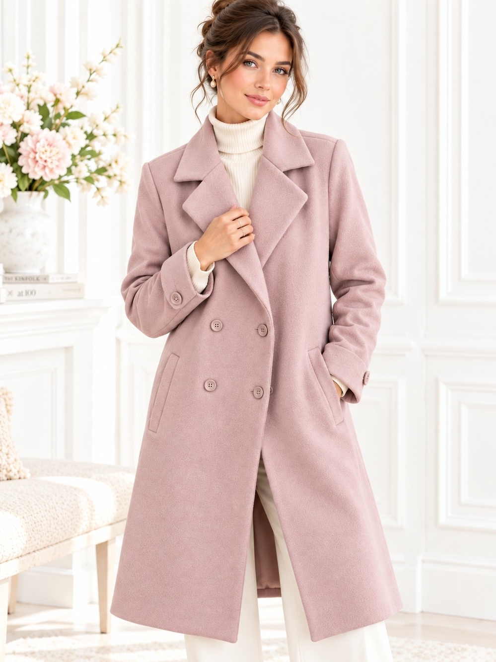NWT Fashion Nova Dusty Blush Pink Double Breasted Long Coat | Size  1X